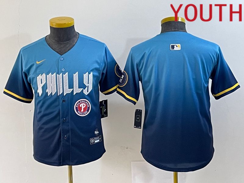 Youth Philadelphia Phillies Blank Blue City Edition Nike 2024 MLB Jersey style 2